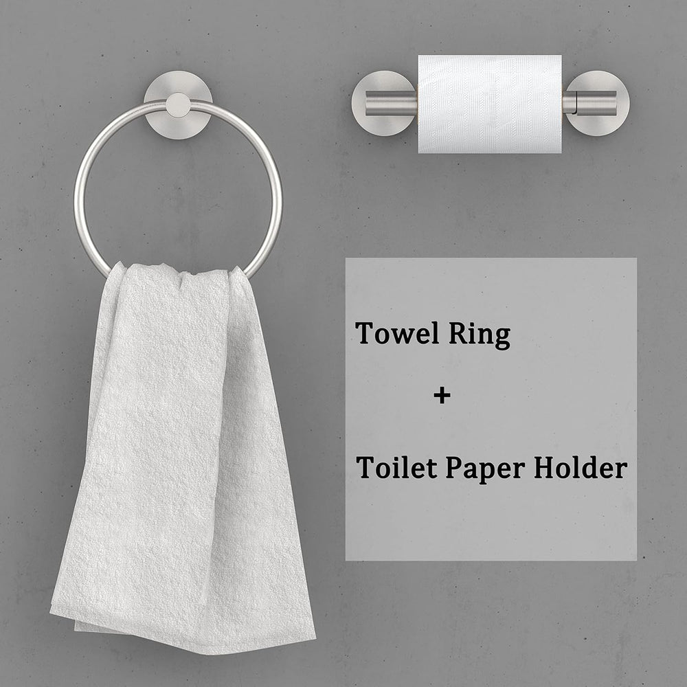 Brushed Toilet Paper Holder & Towel Ring SUS304 Stainless Steel 2pc Bathr...