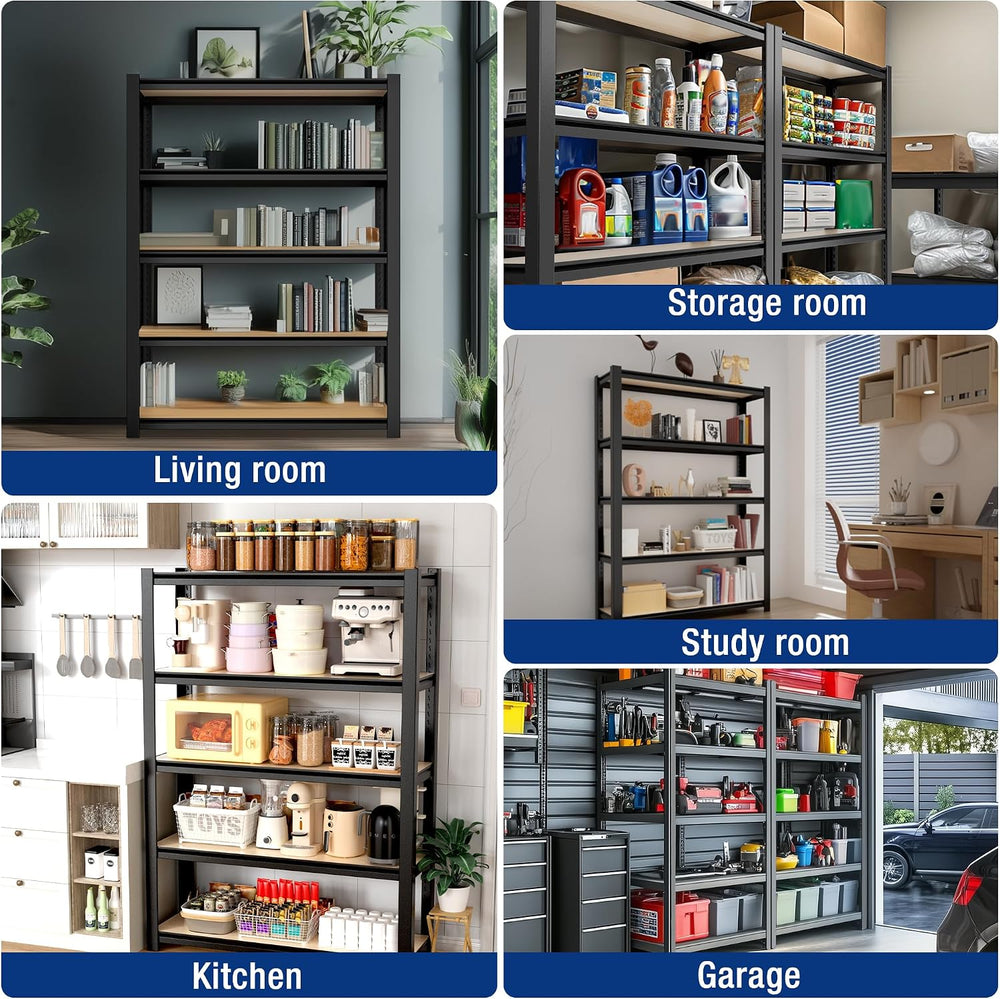 WORKPRO 5-Tier Black Shelving with Board, 36.2”Wx16.5”Dx72”H, 3000LBS Load