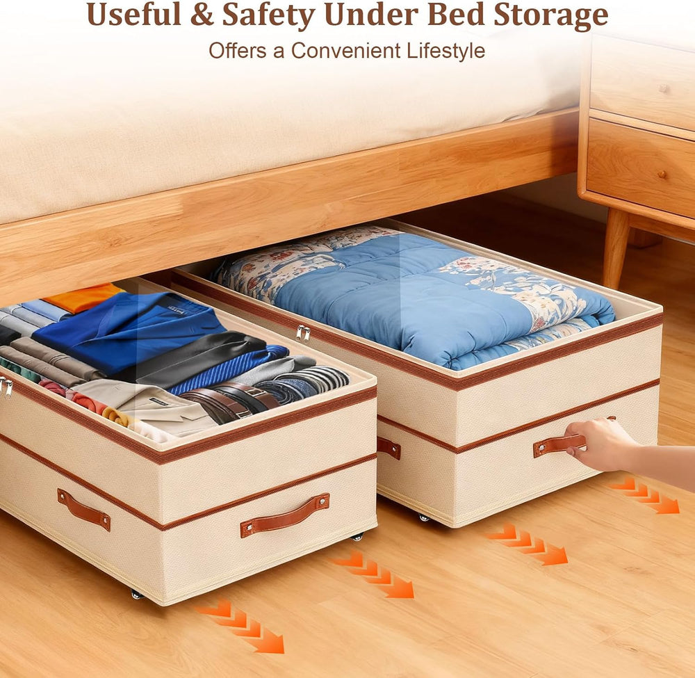Dolicer 2 Pack Under Bed Storage with Wheels, 6in-10in Height Adjustable Unde...