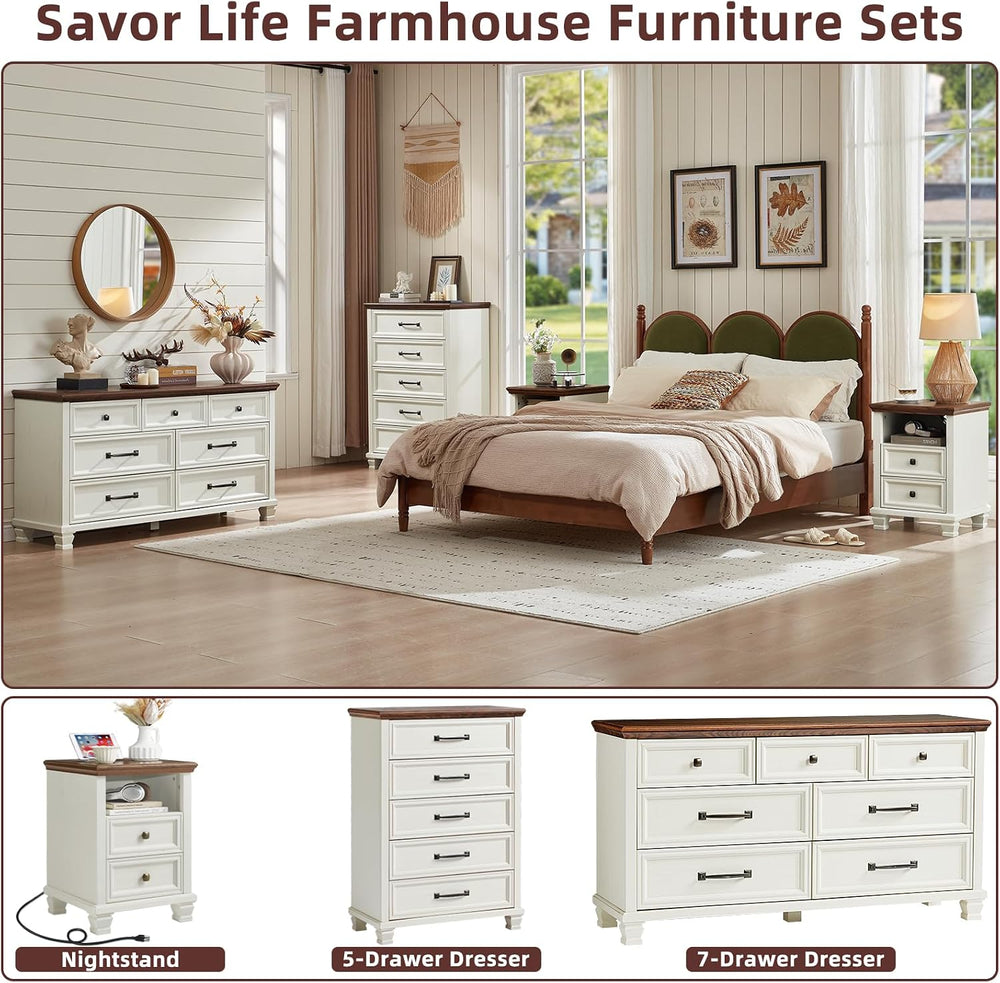 SAVOR LIFE Farmhouse 5 Drawer Dresser for Bedroom, White