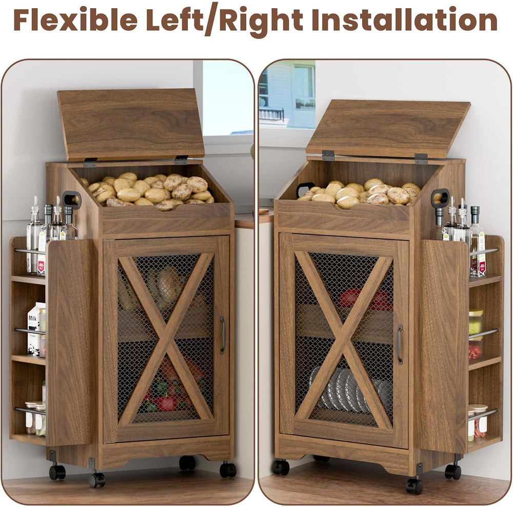 Potato and Onion Storage Bin, Movable Fruit and Vegetable Bin with Spice Rack...