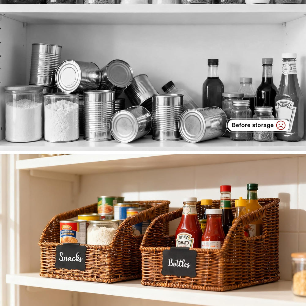 Brownlily Faux Wicker Pantry Storage Baskets, Brown-Single Set (3-Piece)