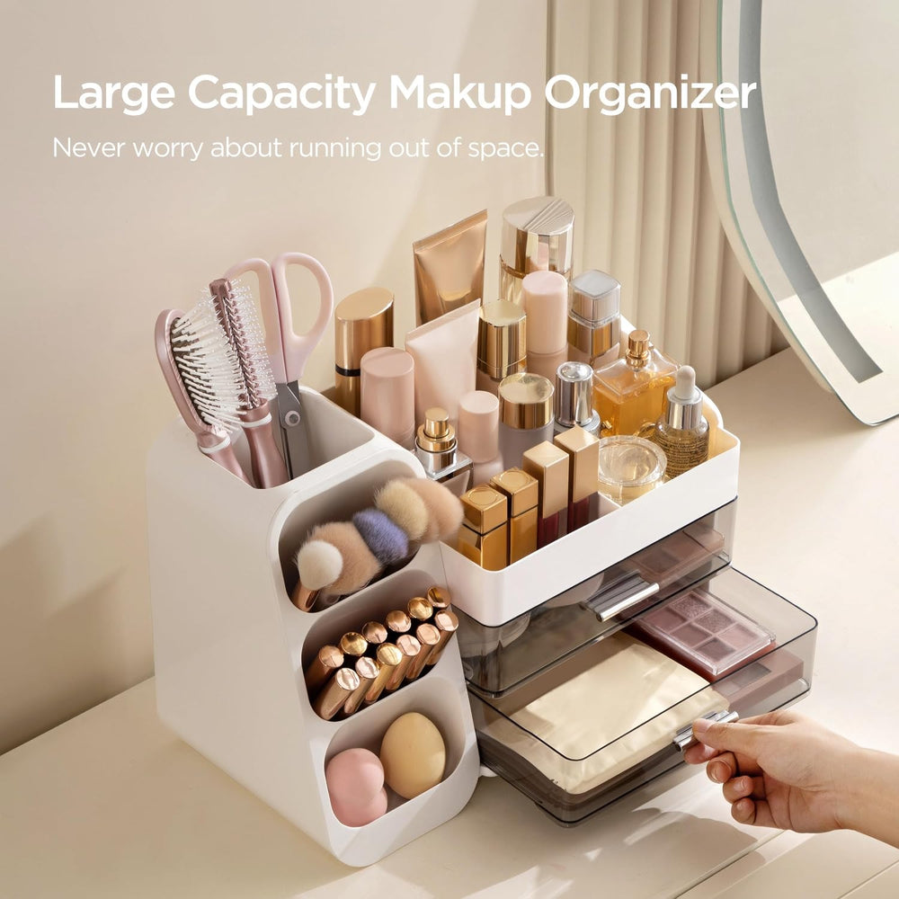 HBlife Makeup Organizer with Brush Holder for Vanity, Large Plastic Bathroom ...