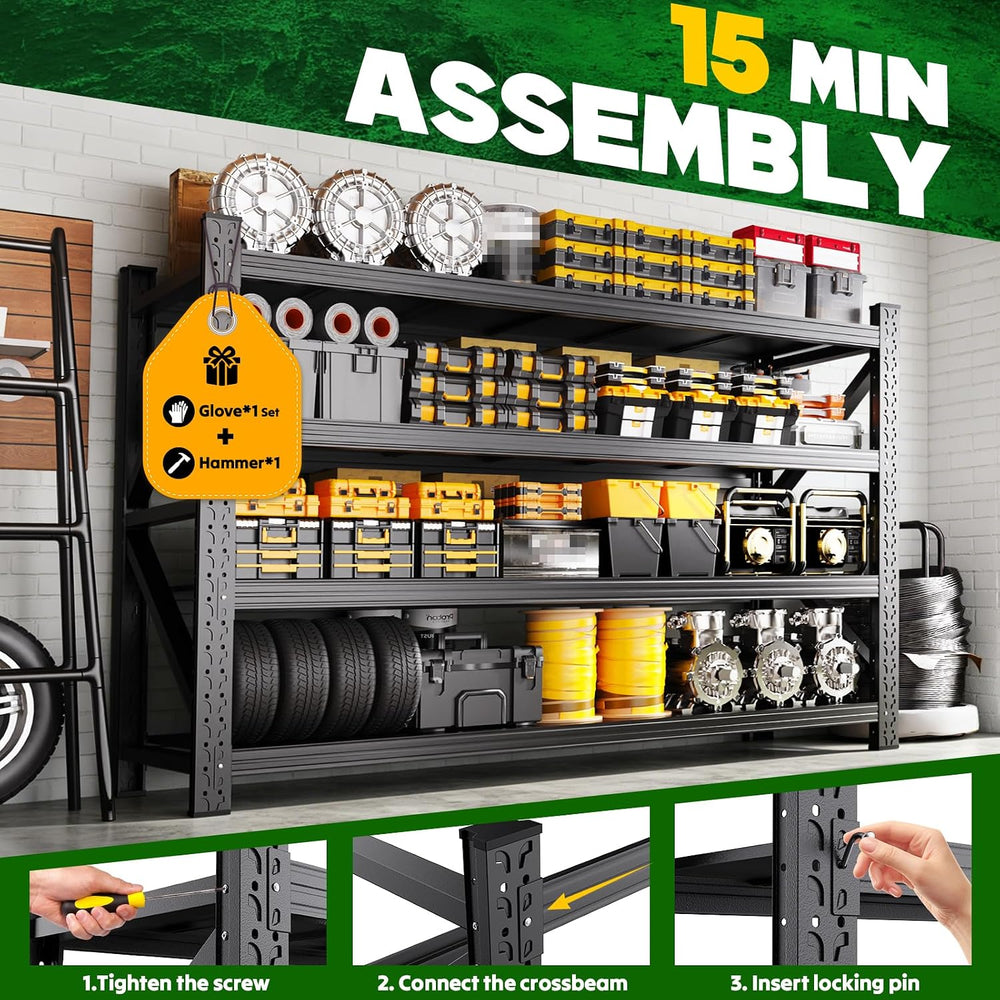 69"W Garage Shelving Heavy Duty Shelves, 4-Tier Garage Storage Shelves, ...