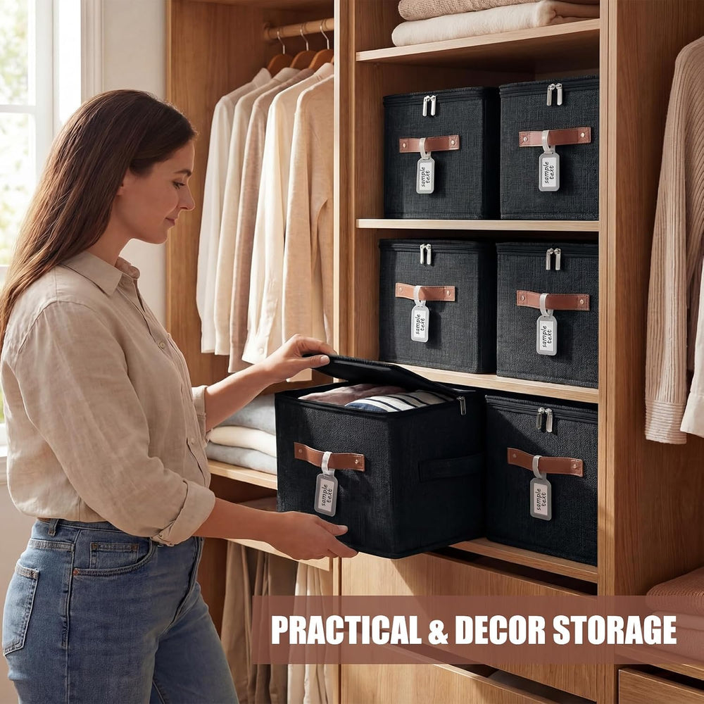 6 Pack Fabric Closet Storage Bins with Lids, 15×10×10 in, Black