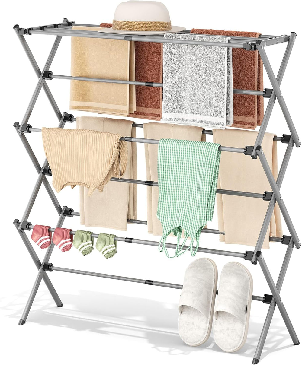 APEXCHASER 3-Tier Foldable Clothes Drying Rack, 37.6" H, Grey/Black