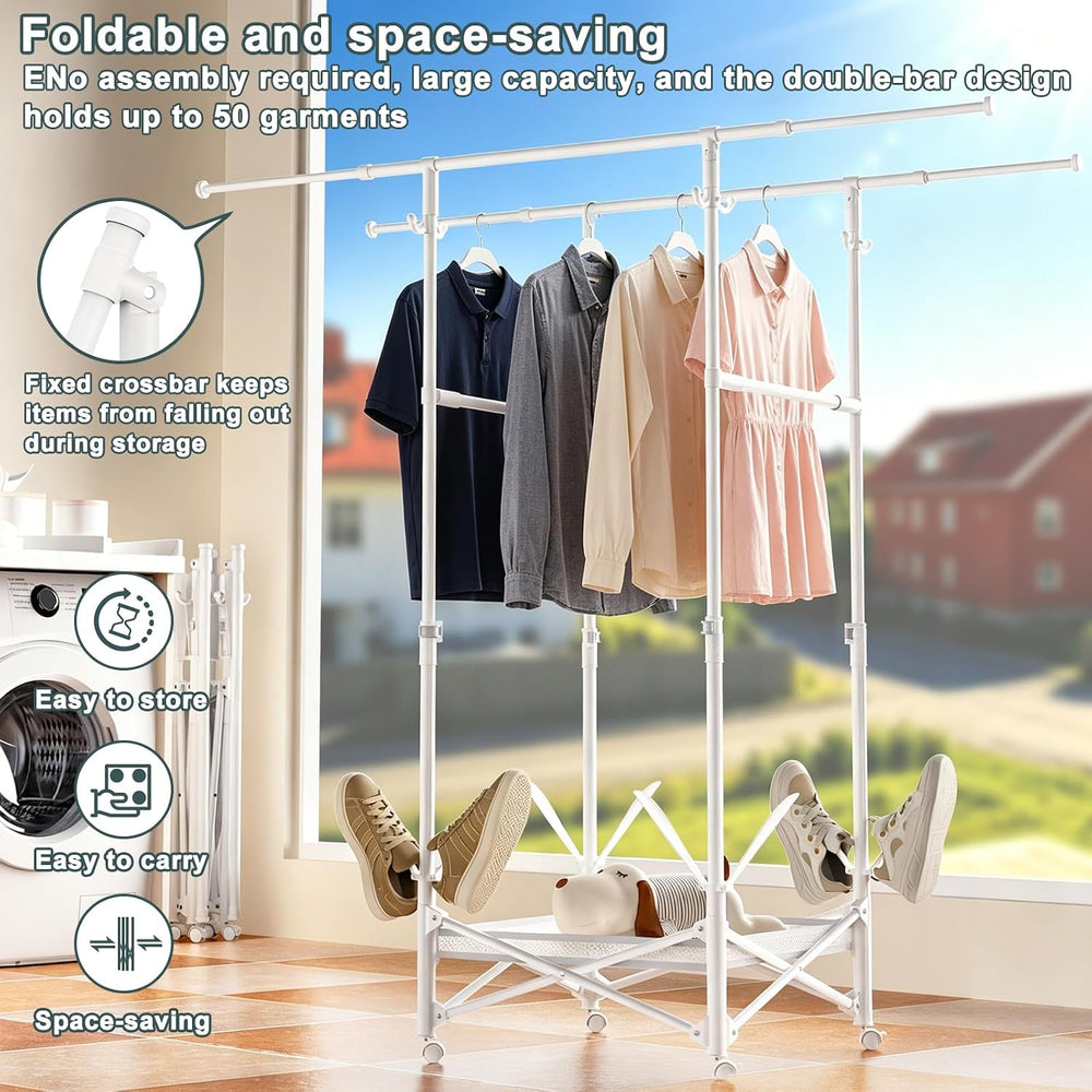 Portable Foldable Clothes Drying Rack - Adjustable Double Extendable Rods (33...