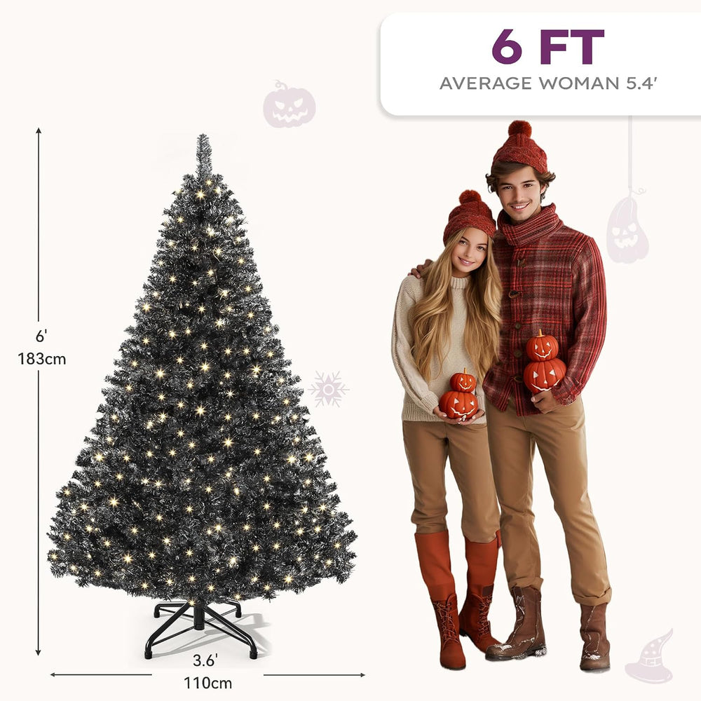 YITAHOME Prelit Black Halloween Christmas Tree 6ft with Remote