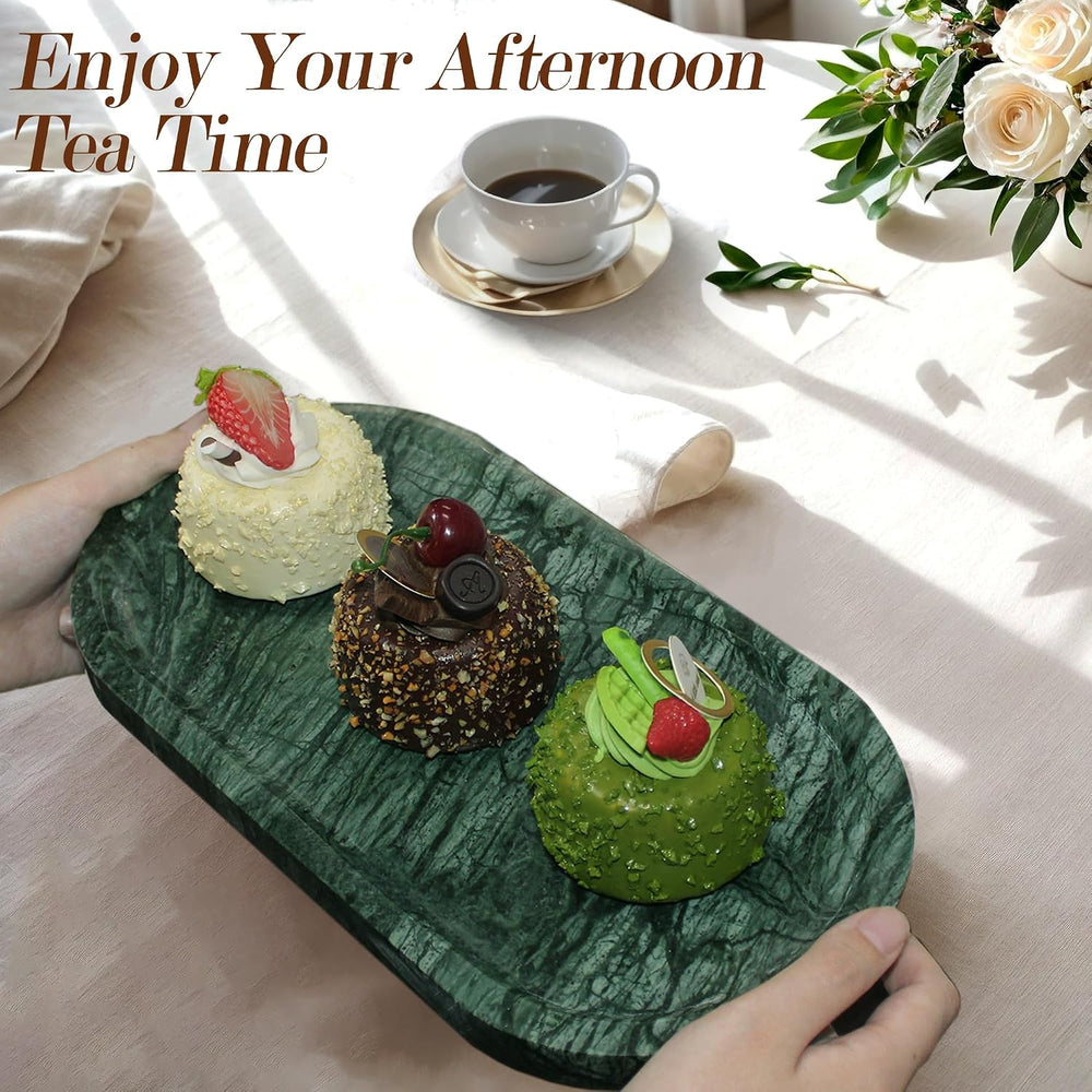 Genuine Real Natural Marble Tray for Bathroom, Luxury Indian Green Stone Vani...