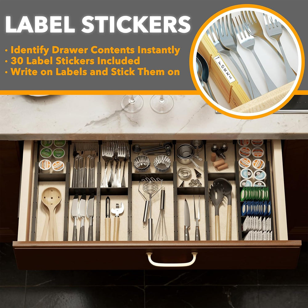 SpaceAid Bamboo Drawer Dividers with Inserts and Labels, Kitchen Adjustable D...