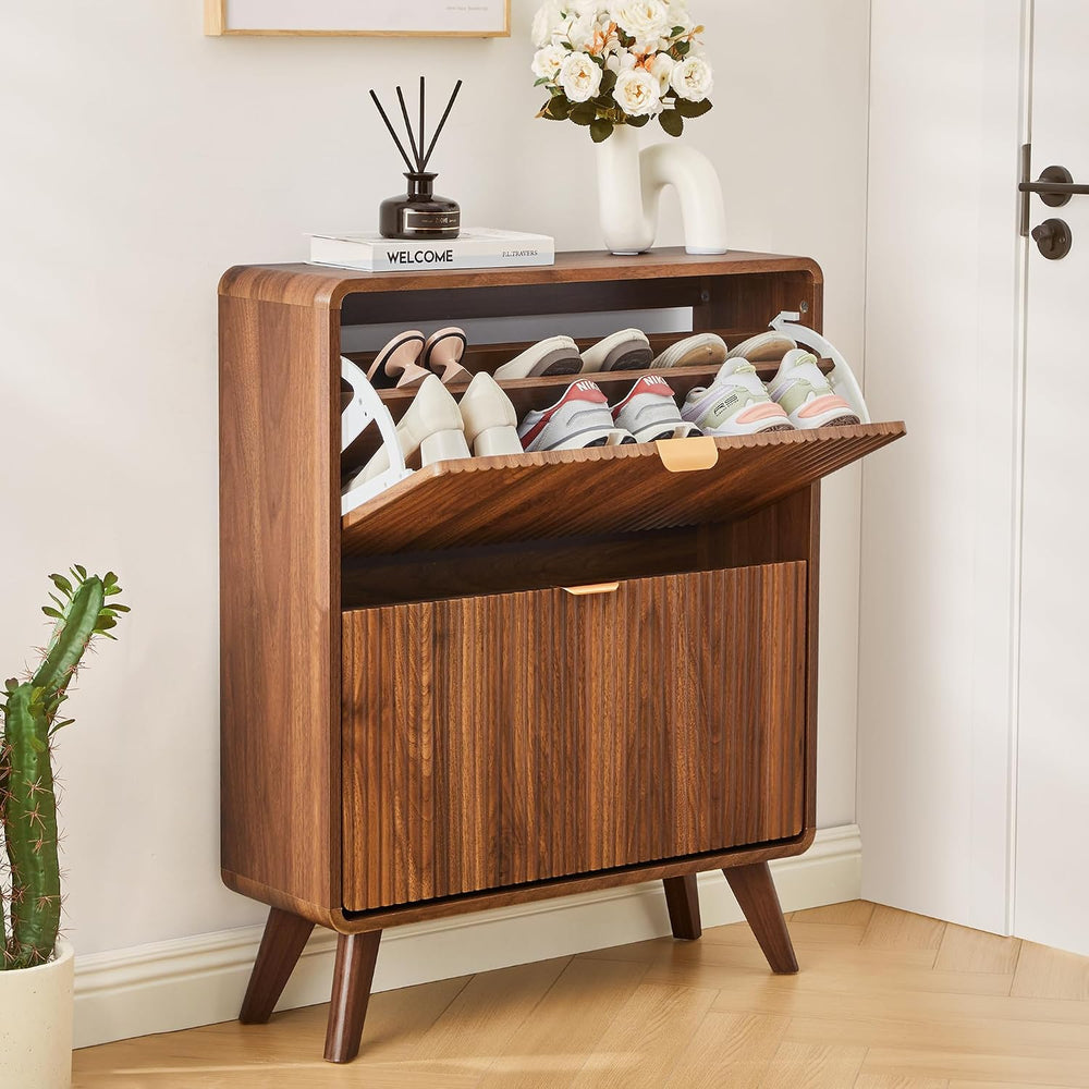 RARZOE Fluted Shoe Cabinet for Entryway, 27.5''Walnut