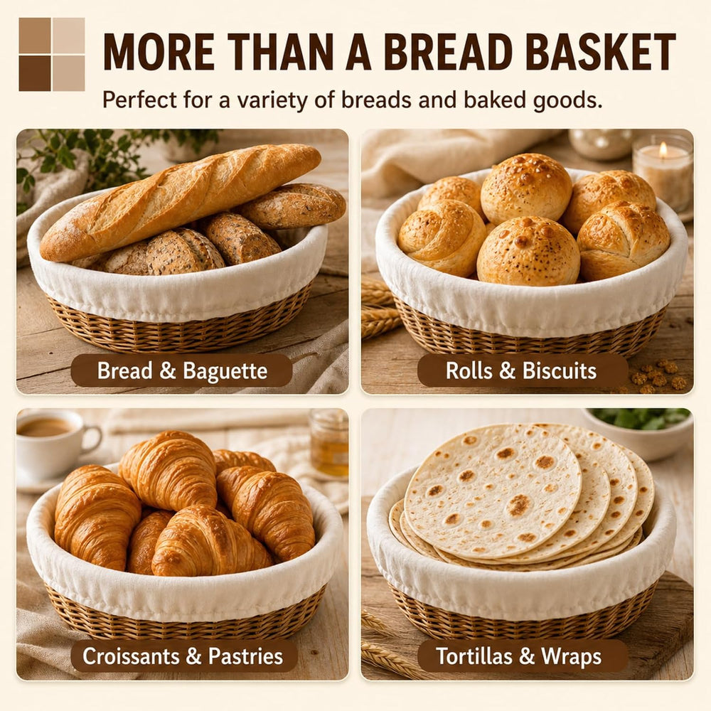 Bread Warmer Basket with Stone Wicker Bread Basket for Serving Tortilla Warme...