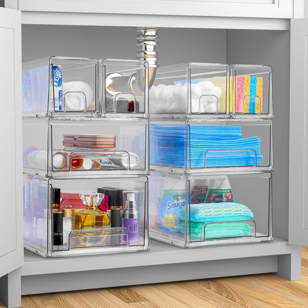 Sorbus Clear Stackable Storage Drawers with Handles (2 Medium + 4 Small)