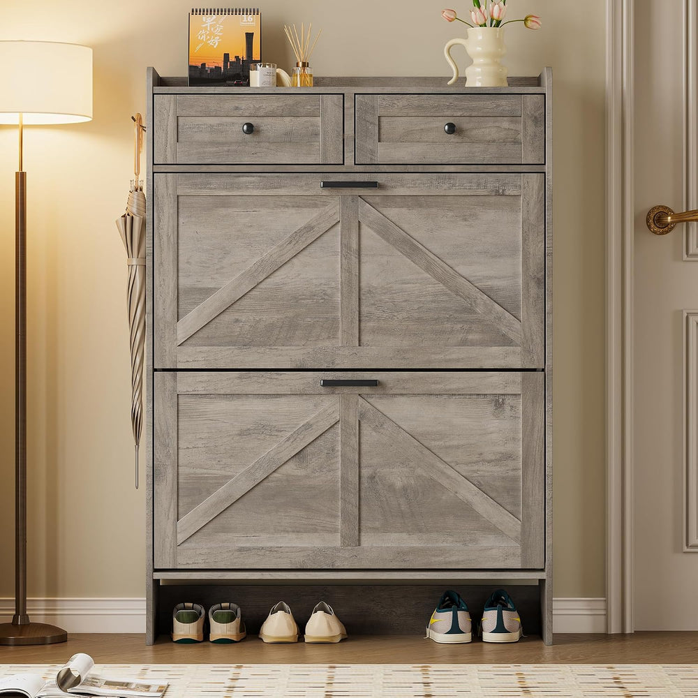 BORNOON Shoe Storage Cabinet for Entryway, Farmhouse Narrow Shoe Cabinet with...