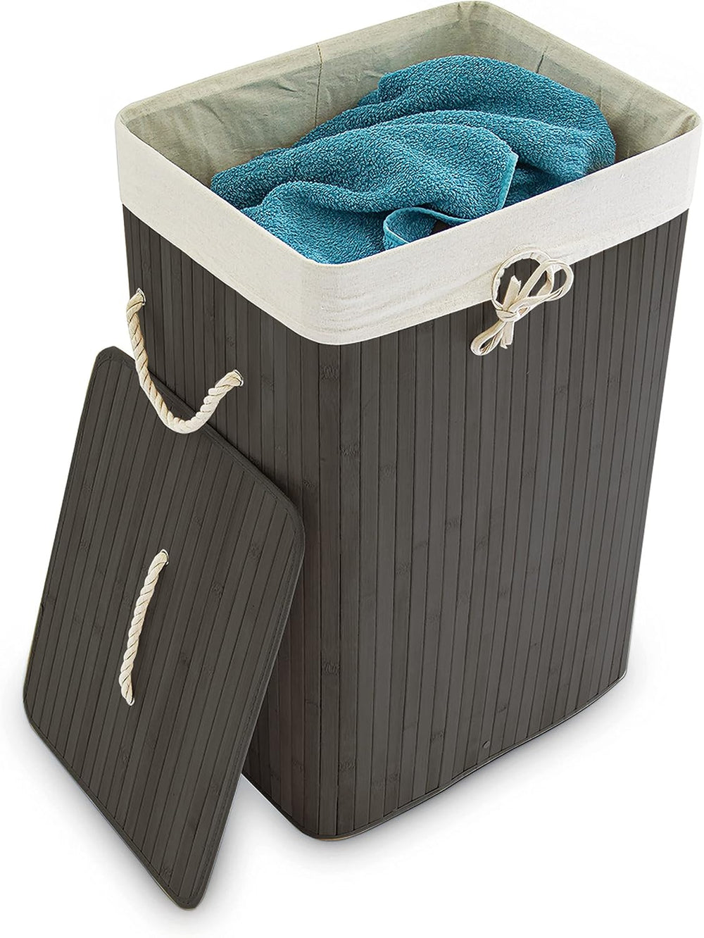 Relaxdays Bamboo Square Hamper 65 cm Tall Folding Laundry Basket Laundry Bin ...