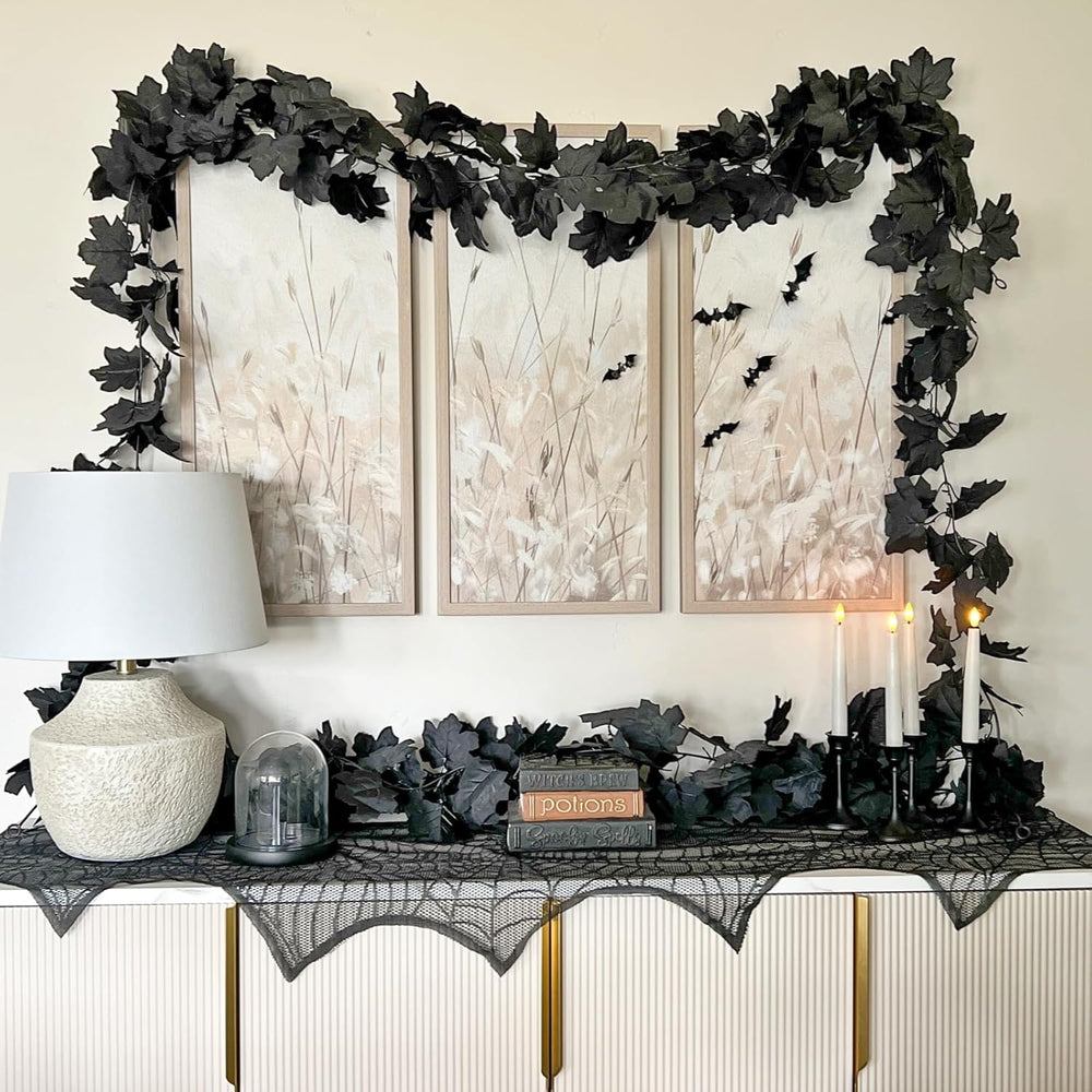 CQURE 14 Pack Black Fall Leaf Garland, Total 82.6Ft Halloween Garland Hanging...