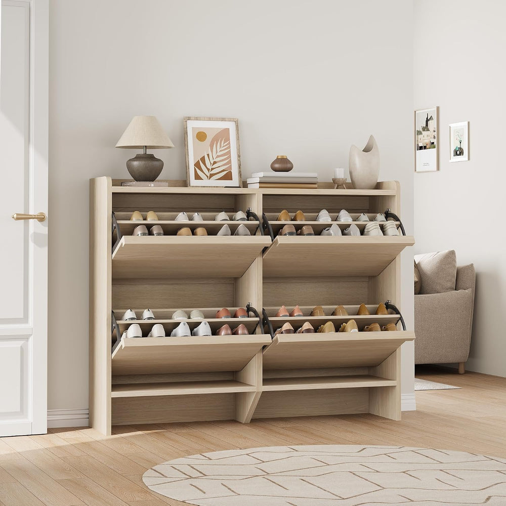 Shoe Cabinet for Entryway, Hidden Shoe Organizer with 4 Flip Drawers, Freesta...