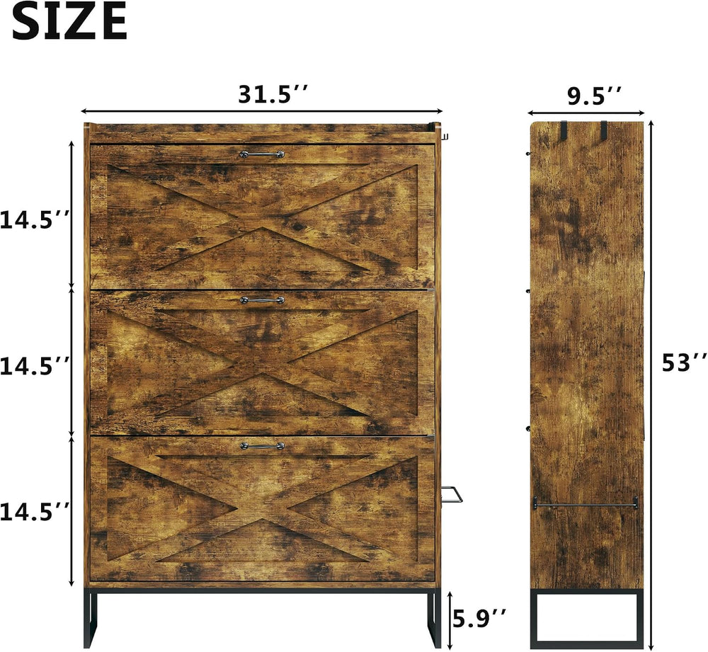 HUAHUU Shoe Cabinet with 3 Flip Drawers, Freestanding Shoe Storage Cabinet fo...