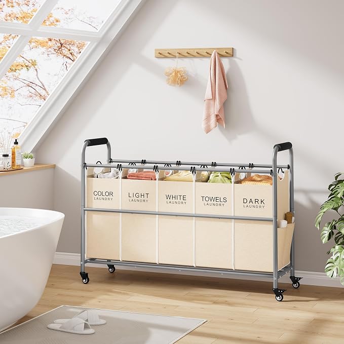 Tajsoon Laundry Sorter 5 Sections, Laundry Hamper