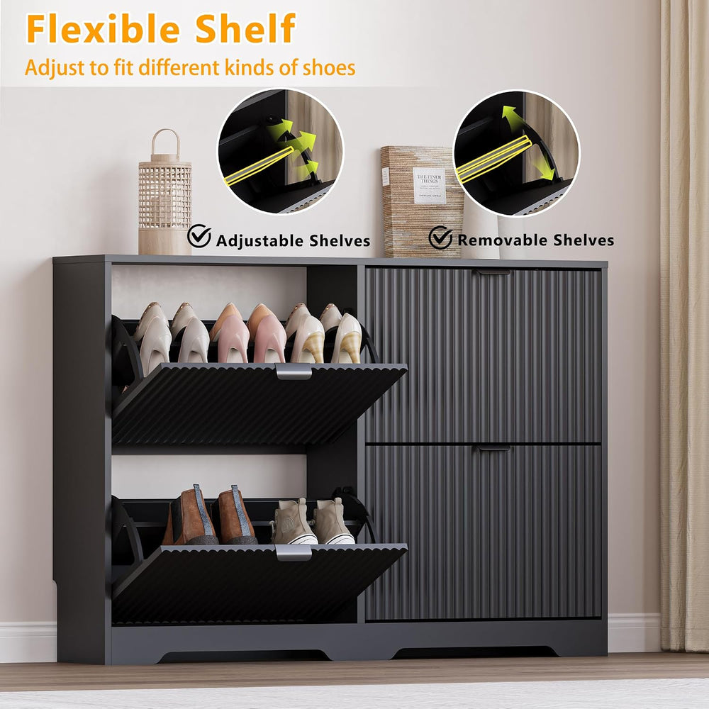 BORNOON Large Shoe Cabinet for Entryway, Shoe Rack Cabinet with 4 Flip Drawer...