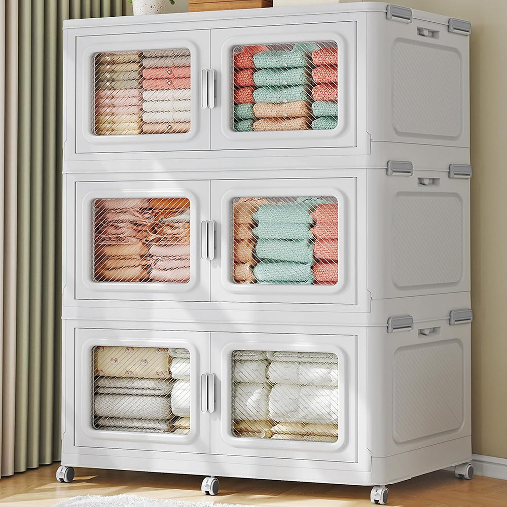BROVIEW 660 Qt Extra Large Stackable Storage Bin with Lid, 3 Pack White