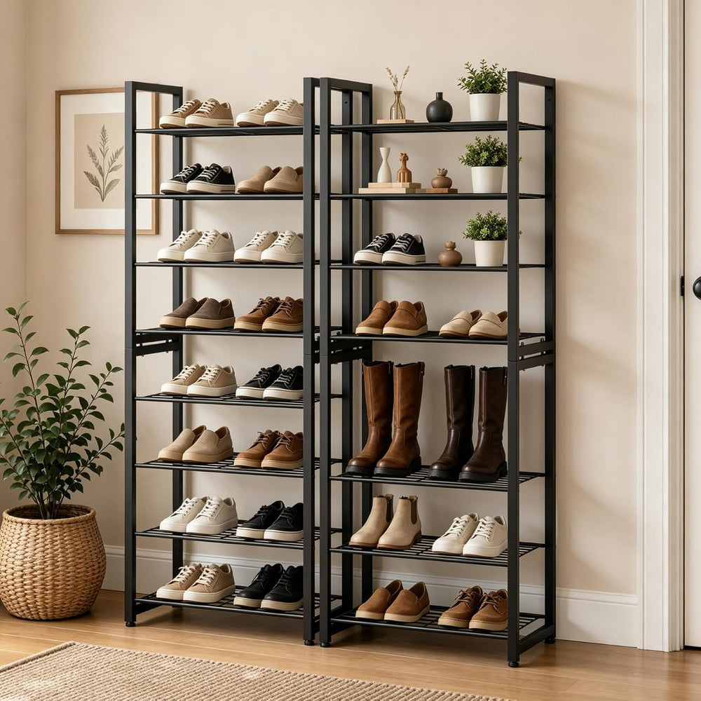 Stackable Shoe Rack, 8-Tier Metal Organizer Holds up to 16 Pairs, Tall Narrow...