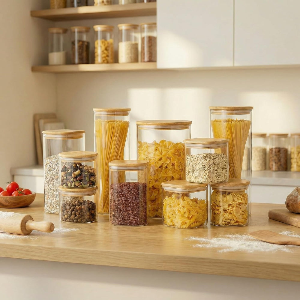 42 oz Square Glass Food Storage Containers with Airtight Bamboo Lids, 4Pack