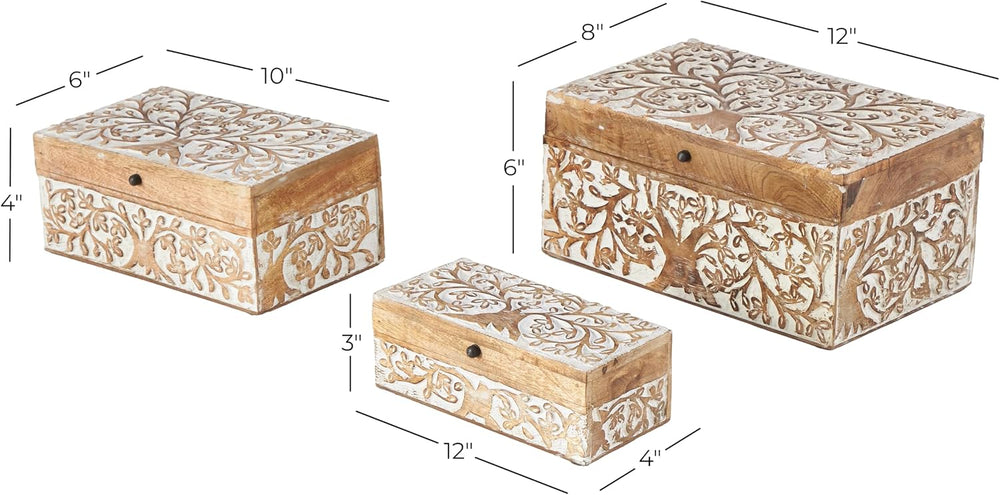 Deco 79 Mango Wood Floral Decorative Box Decorative Keepsake Boxes with Hinge...