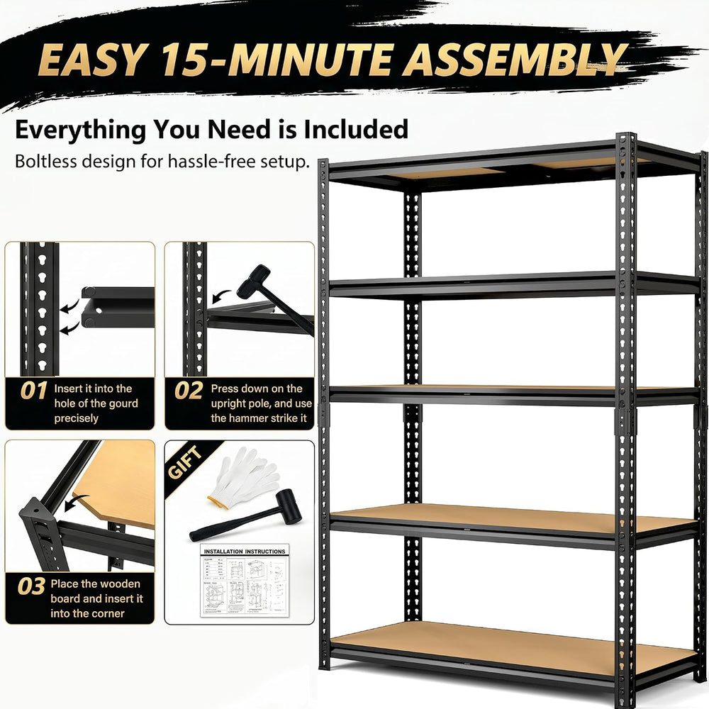 Storage Shelves Unit,40" W 5-Tier Garage Shelving Heavy Duty Metal Adjus...