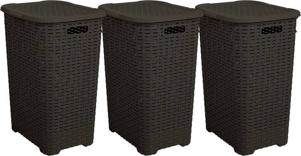 Plastic Laundry Hamper with Lid 3 Pack Laundry Hamper Basket, Brown Tall Clot...