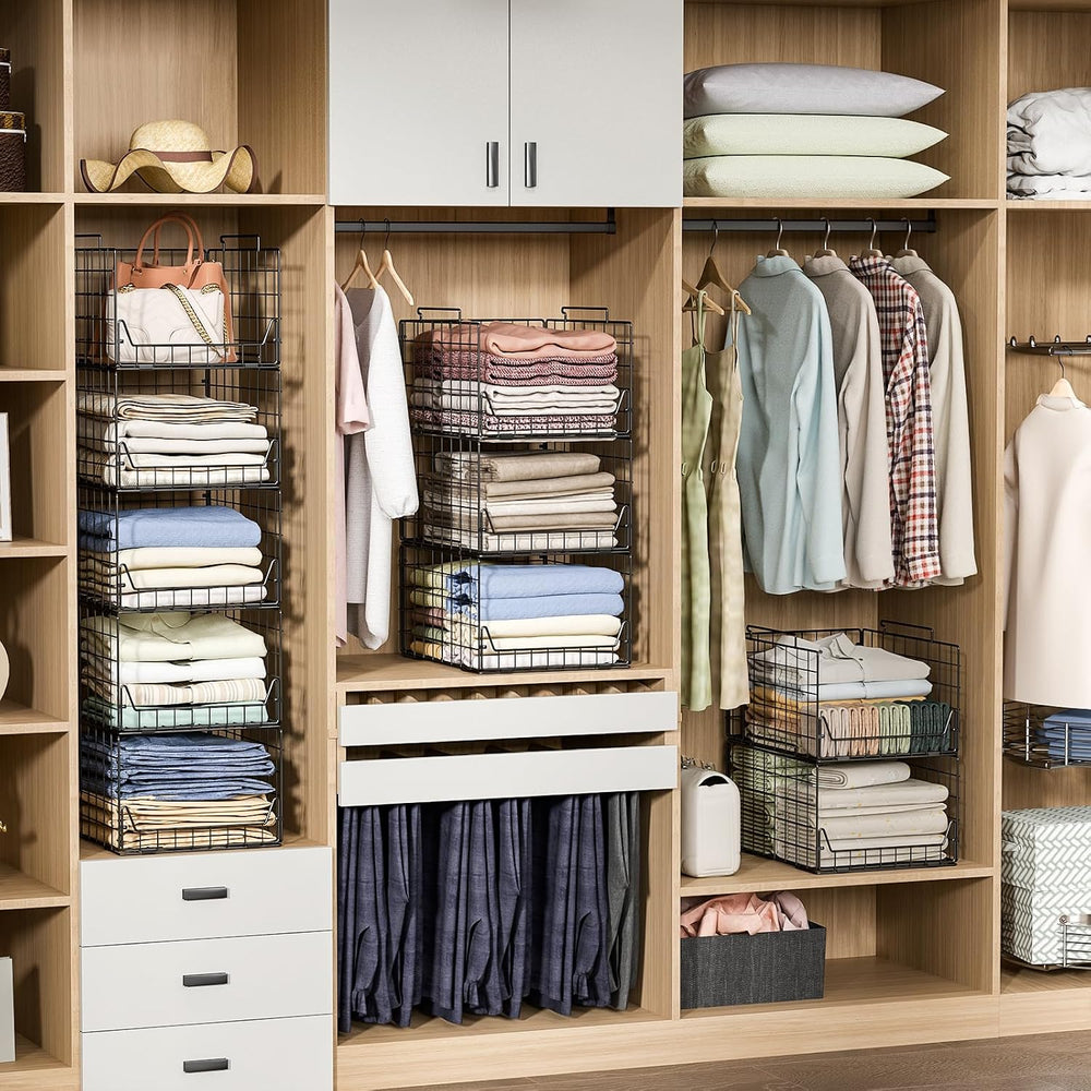 Jakyitvi 5-Tier Stackable Closet Organizer Shelf – Foldable Metal Storage Bin...
