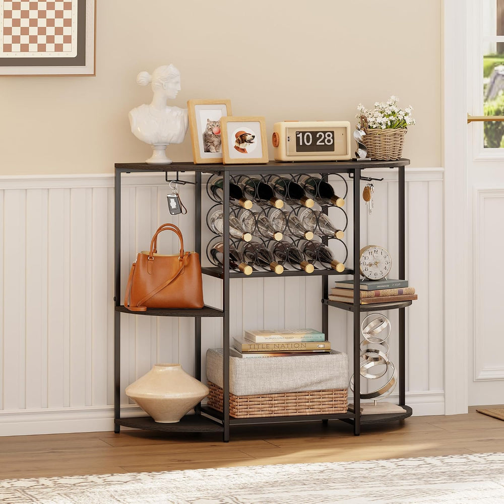 JKsmart Home Bar Cabinet with 12 Bottle Wine Rack, 3-Tier Liquor Cabinet with...