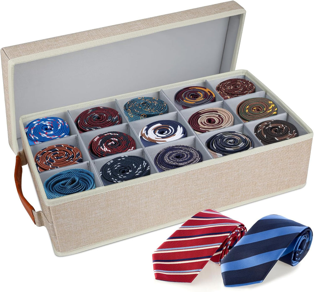 Lukeline Belt Organizer for Closet, Tie Storage Organizer Bins with 15 Compar...