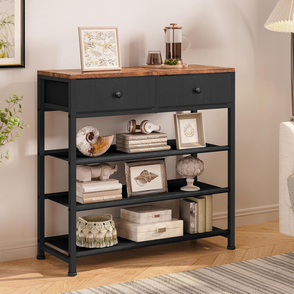 usikey Shoe Rack, 4 Tier Shoe Storage Organizer with 2 Drawers, Metal Shoe Sh...