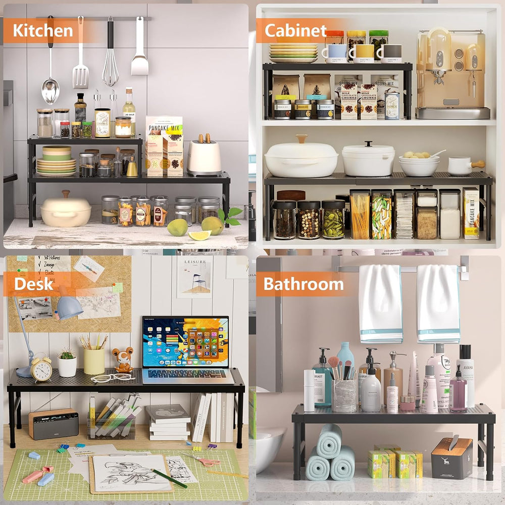 2 Pack Expandable adjustable stackable kitchen cabinet organizer,spice rack