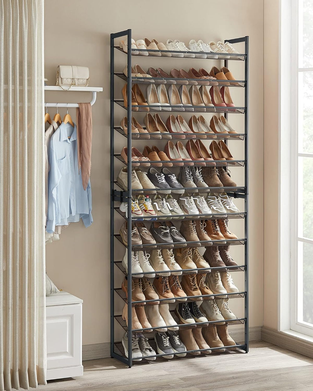 SONGMICS Metal Shoe Rack, 12-Tier Shoe Orgainzer, Holds 48-60 Pairs