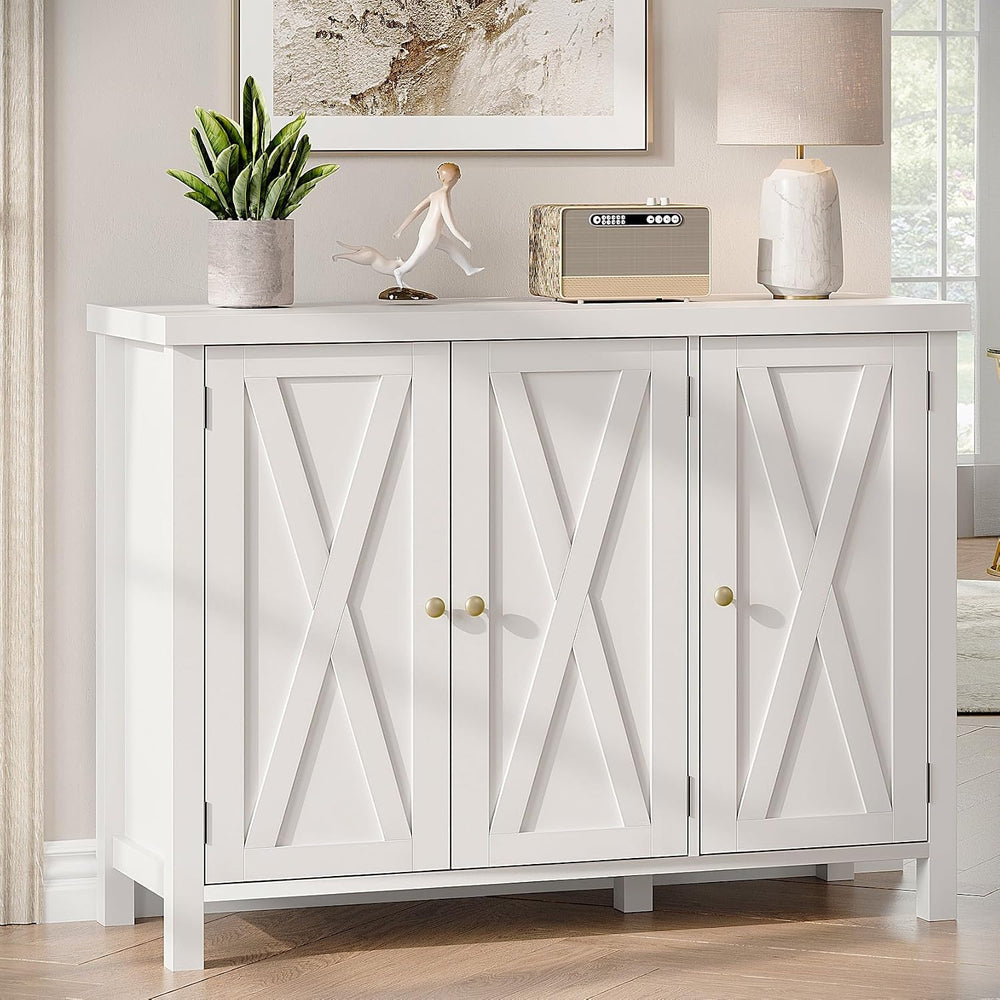 CABIHOME Farmhouse Shoe Cabinet with 3 Barn Doors & Wood Legs, 5-Tier Sho...