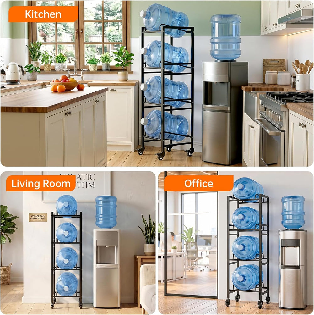 5 Gallon Water Jug Holder with 4 Locking Casters, 4-Tiers Water Jug Stand