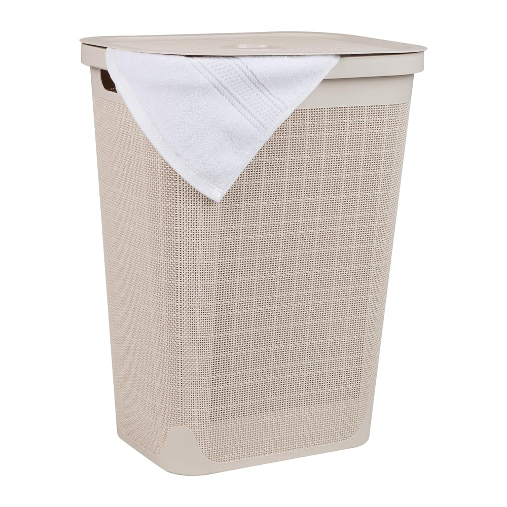 Mind Reader 60L Slim Laundry Hamper, Clothes Basket, Lid, Linen Design, Plast...