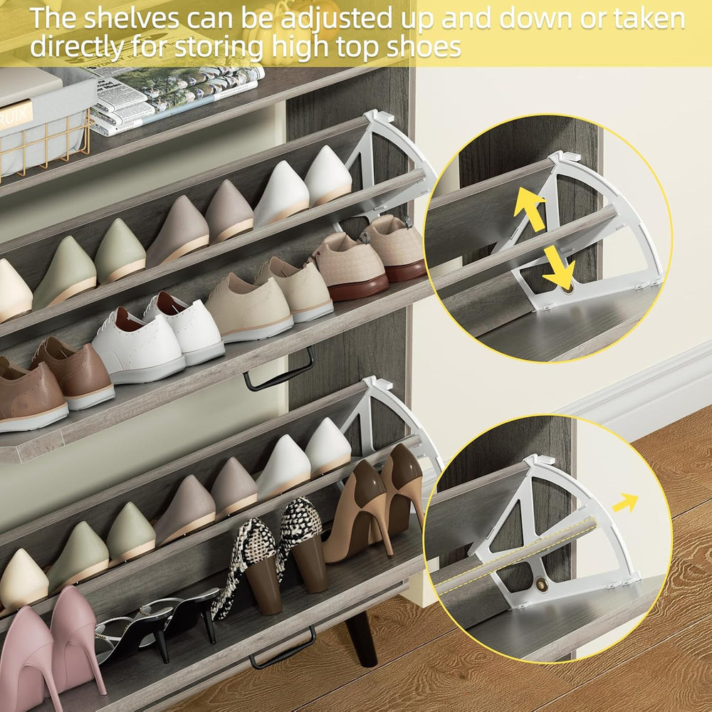 EOYUTLLY Shoe Cabinet with Bench, Shoe Organizer Cabinet with 2 Flip Drawers ...