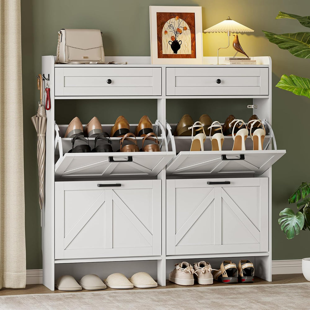 BORNOON Shoe Storage Cabinet for Entryway, Farmhouse Wide Shoe Cabinet with 4...