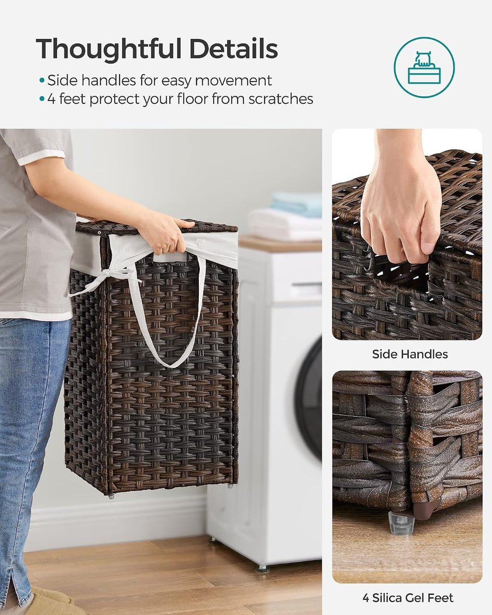 SONGMICS Laundry Hamper with Lid, 17.2 Gallon (65 L) Synthetic Rattan Clothes...
