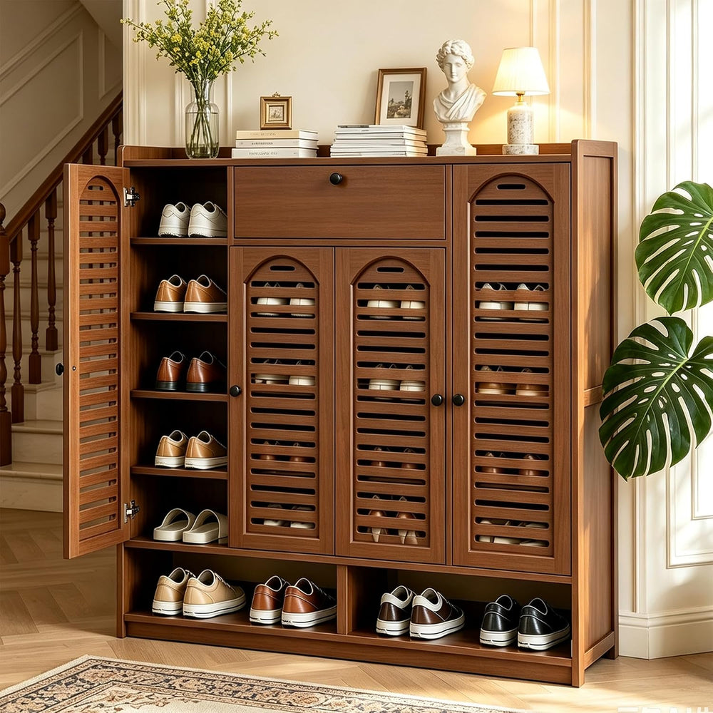 7-Tier Bamboo Shoe Cabinet,Shoe Storage Cabinet with Doors, 25-30 Pairs Frees...