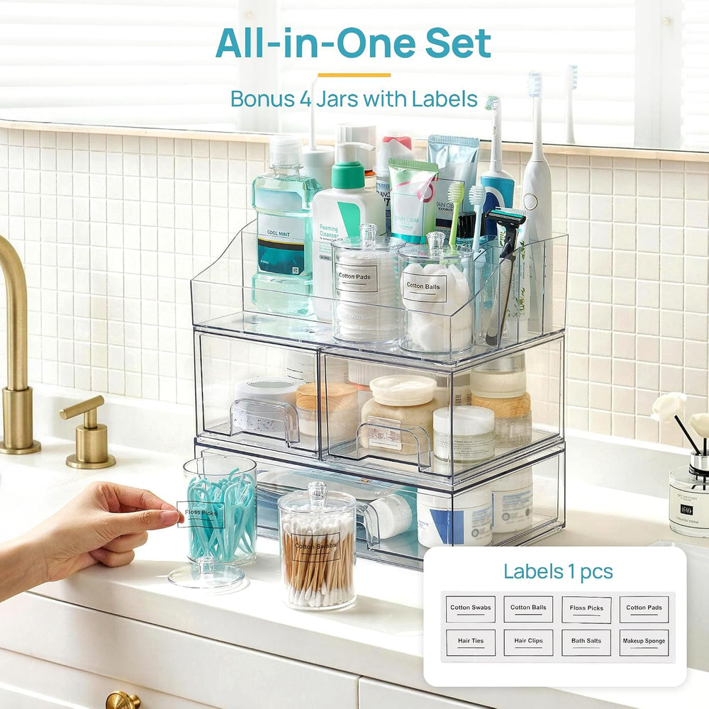 Vtopmart 8 PCS Bathroom Countertop Organizer, 1 Divided Tray with 4 Qtip Hold...