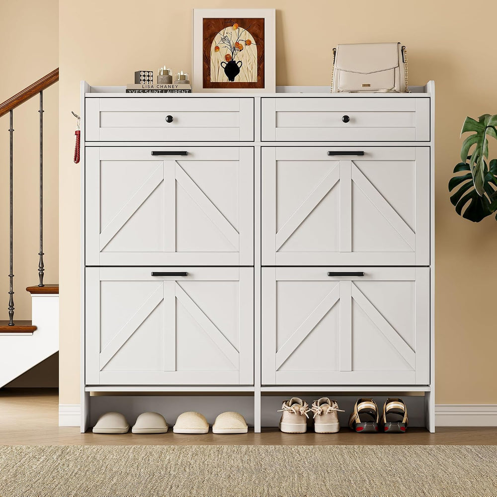 BORNOON Shoe Storage Cabinet for Entryway, Farmhouse Wide Shoe Cabinet with 4...