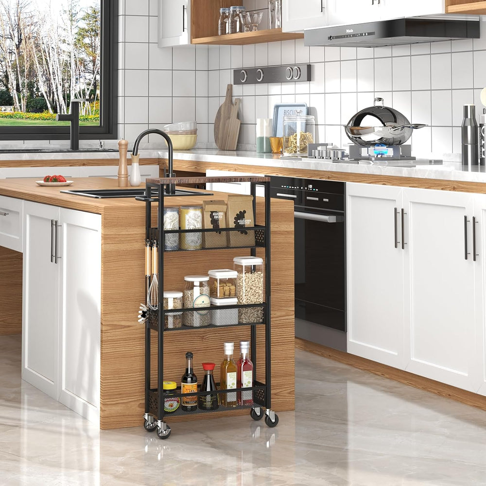 XYZLVSI Utility Slim Storage Cart on Wheels, 4 Tier Laundry Room Organizers