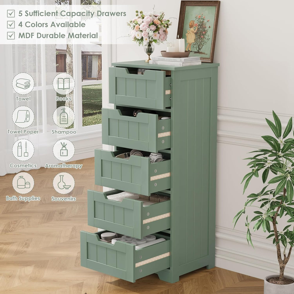 FOTOSOK Bathroom Cabinet, Bathroom Storage Cabinet with 5 Drawers, Green