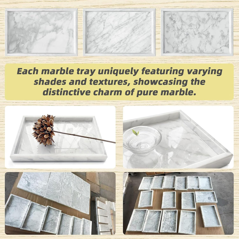Yew & Tulip Natural Carrara White Marble Vanity Tray, Natural White Marbl...