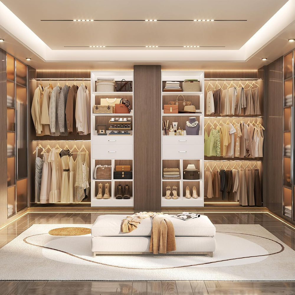 Besiost Closet System, 4-8 FT Closet Organizer Tower with 2 Wooden Drawers an...