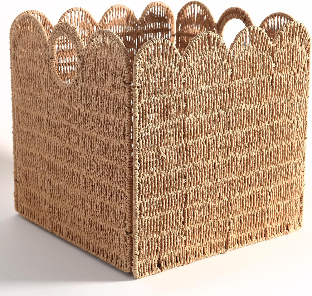 Scalloped Wicker Storage Cubes Basket, 12”x12“ Heavy Duty Paper rope/Hyacinth...